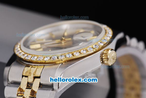 Rolex Datejust Automatic Two Tone With White Dial and Diamond Bezel - Click Image to Close